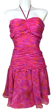 Vtg Victor Costa Dress Sz 8 Ruched Pink Swirl Tiered Rockabilly 90s Festival