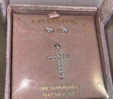 IOB Silver plated Cross Necklace and Earring Set First Communion Easter