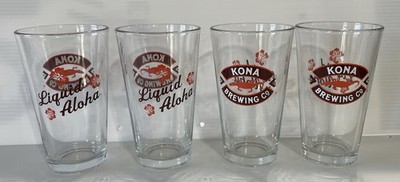 Set of 4 Kona Liquid Aloha 16 Ounce Pint Glasses NEW