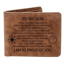 THTCSQ To My Son Gifts,Leather Wallet for Men,Engraved Personalized Leather Wall