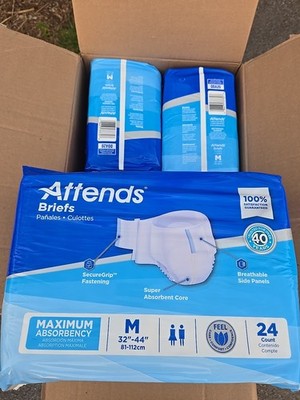 Lot of 4 Attends Incontinence Briefs Medium Size Contoured 32'' To 44'' 24/Pack