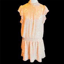 Express Size LARGE Pale Blush Flutter Sleeve Drop Waist Sheer Layered Mini Dress