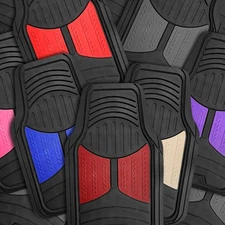 FH Group Rubber Car Floor Mats 2-Tone Design Heavy Duty All Weather - 4 Pc Set