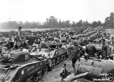 B&W WWII Photo M4 Sherman Column France WW2 World War Two US Army