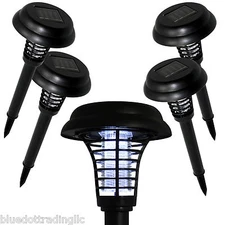 USA ~ 4 SOLAR PATHWAY LED + UV LIGHT AND MOSQUITO FLY PEST KILLER ZAPPER LAWN
