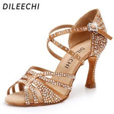 Latin Dance Shoes Women Rhinestone Salsa Party Wedding Ballroom Shoes high heel