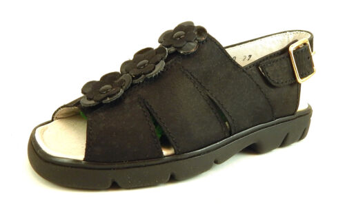 DE OSU -Spain - Girls Black Nubuck Leather Sling Back Sandals -European -Sz 10-5