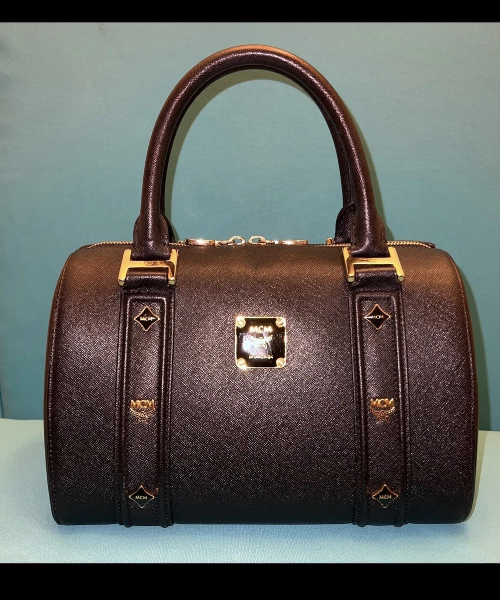 MCM, Bags, Mcm Vintage Mini Boston Handbag With Goldtone Hardware