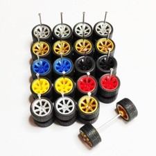 10 Sets - Mixed Color 7 Spoke - Hot Wheels Rims  Real Riders Rubber Tires 1/64