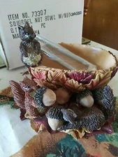 Fall Themed Squirrel Adorned Nut Bowl with Nut Cracker Resin New With Box