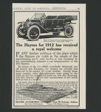 Kokomo IN: 1911 HAYNES AUTOMOBILE MODEL 21 Original Magazine Ad