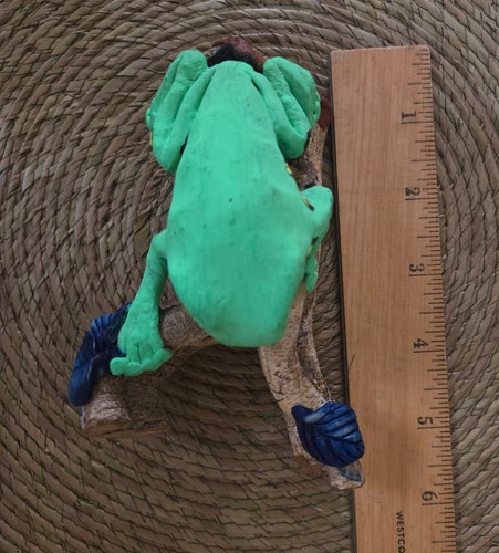 Large Kambo Frog Figurine Peru Shamanic Art Resin Vine Wood Altar Totem Ceremony - Picture 11 of 12