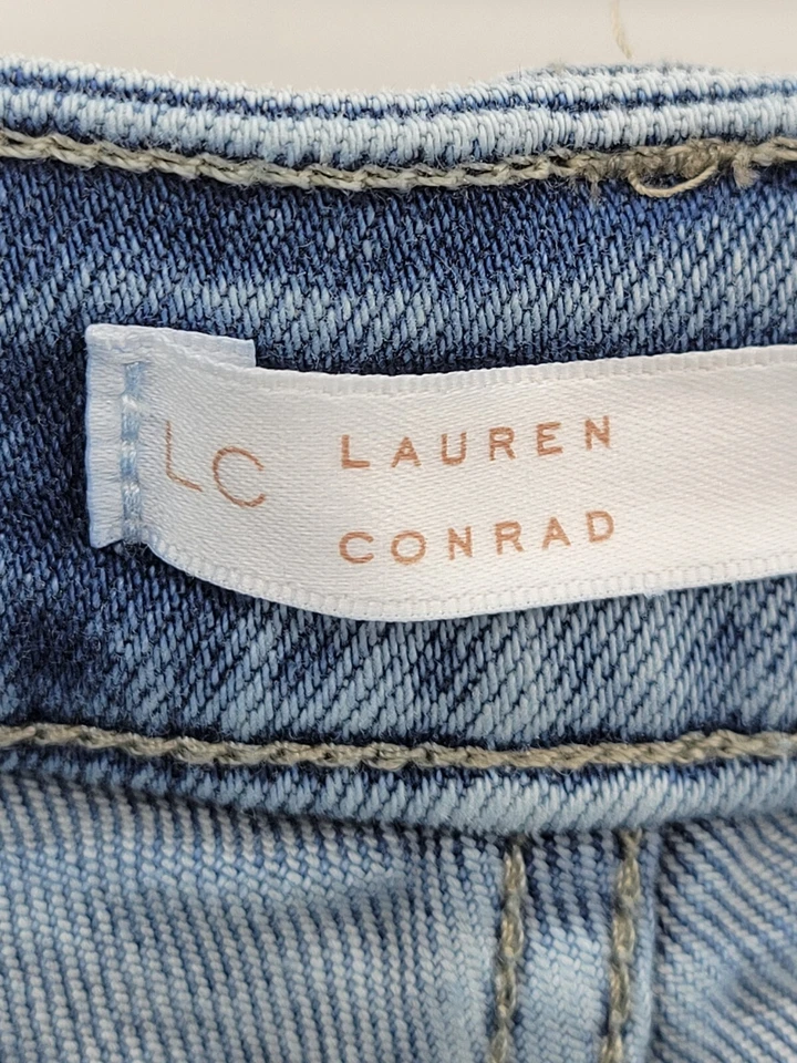 Pantalones Cortos de Denim Lauren Conrad Para Mujer 12 Lavado Claro Dobladillo Crudo Elastizado Azul Denim Boho Foto 4 de 4