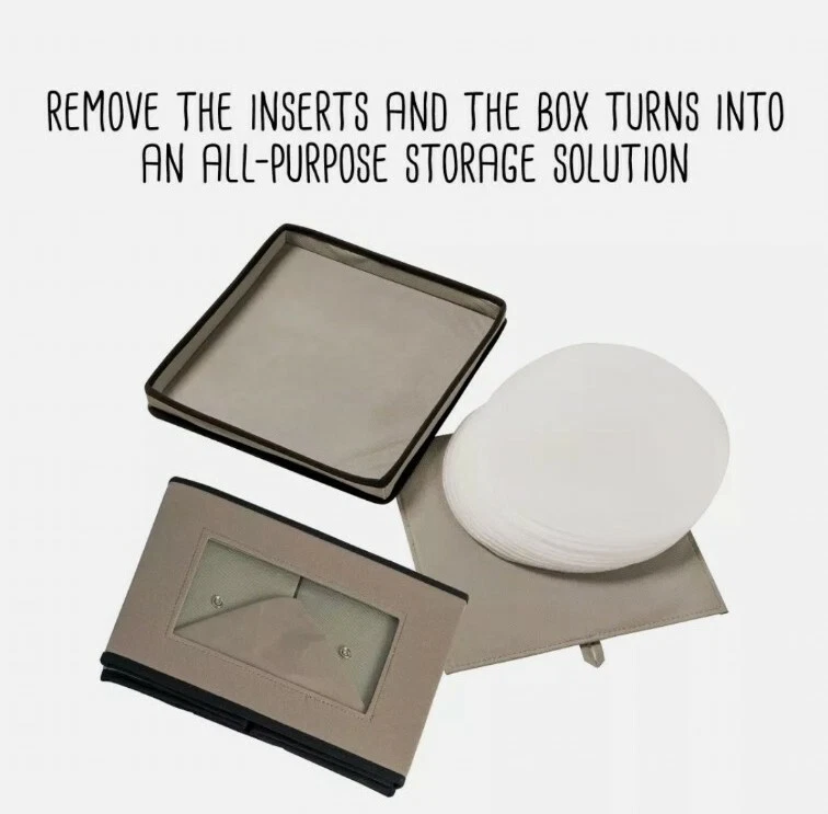 Caja organizadora apilable de lona natural mediana cuadrada con ventana gris Foto 3 de 4