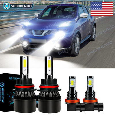 For Nissan Juke 2011-2014 - 4X 6000K LED Headlight Hi/Lo Beam + Fog Light Bulbs