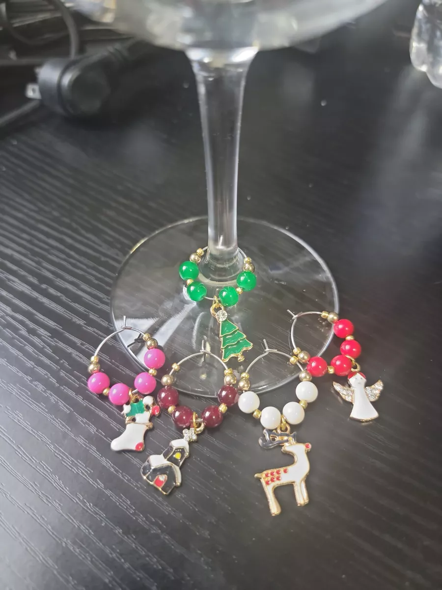 Beautiful Wine Glass Charm Rings Set Of 5 Christmas theme