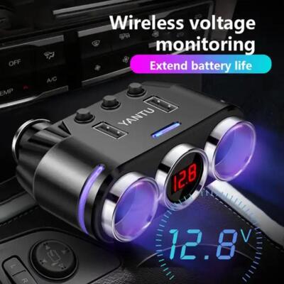 New 12V 3Way Car Cigarette Lighter Socket Splitter USB Charger 2 Adapte  D4 Y1Z3
