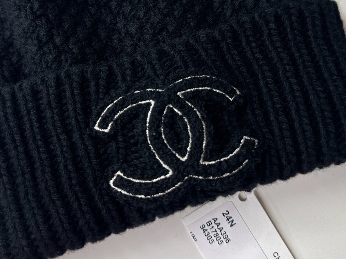 NWT 24N Chanel Classic CC Logo Beanie Hat Cashmere Black | eBay
