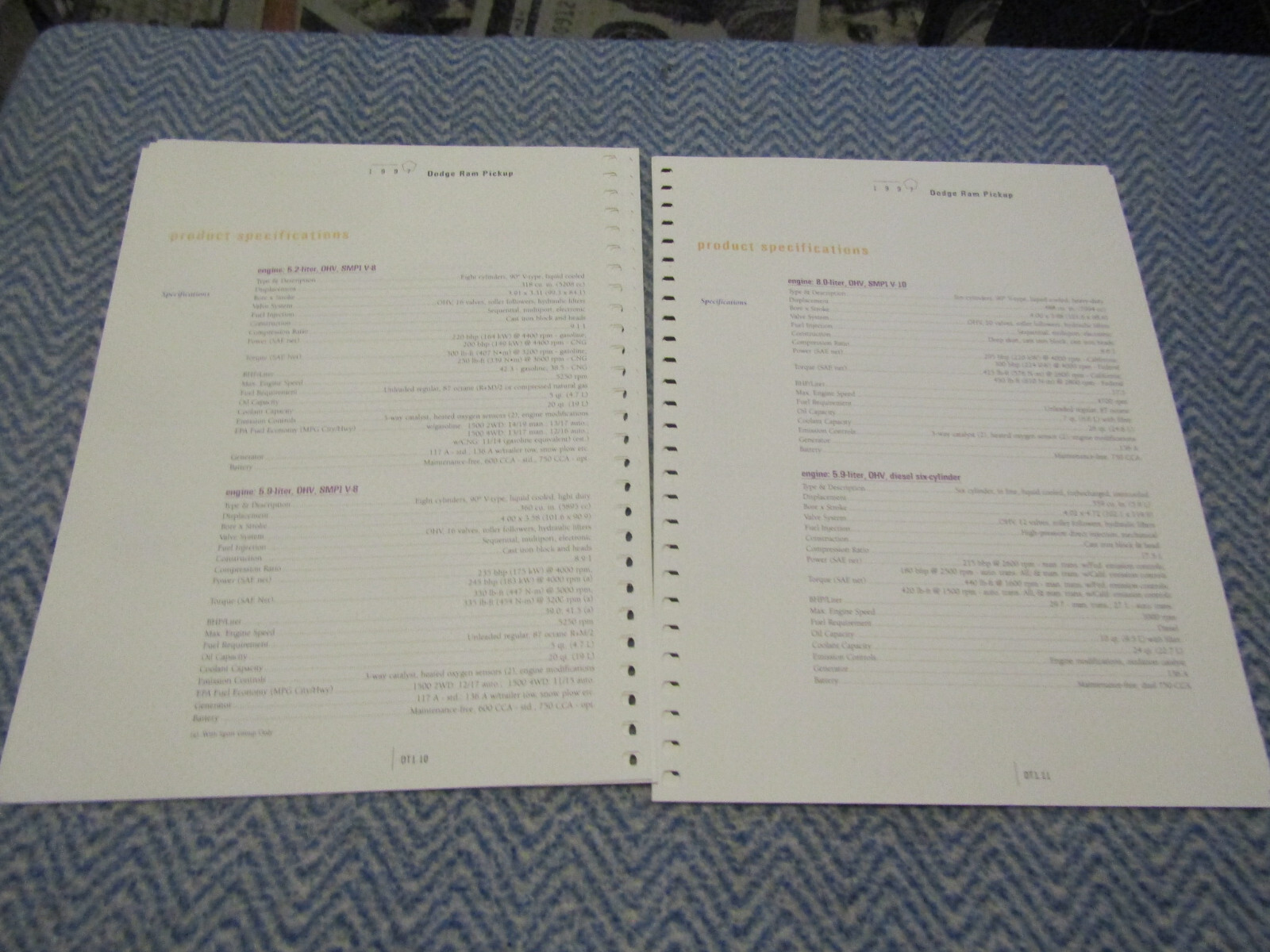 1997 DODGE RAM PICKUP PRODUCT INFORMATION DEALER ALBUM BROCHURE SHEETS