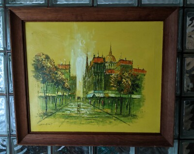 Vintage Original DUMONT Impressionist Oil Painting Midcentury Rainy Paris Street