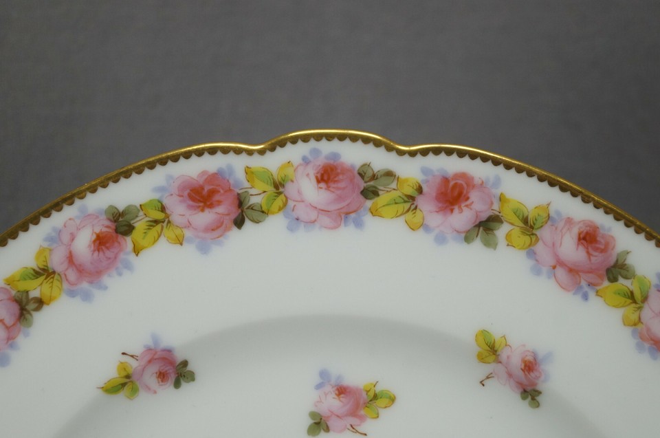 Painted Red Roses Lerosey Paris Hand Painted Pink Roses & Gold 9 1/4 Inch Plate Circa ...