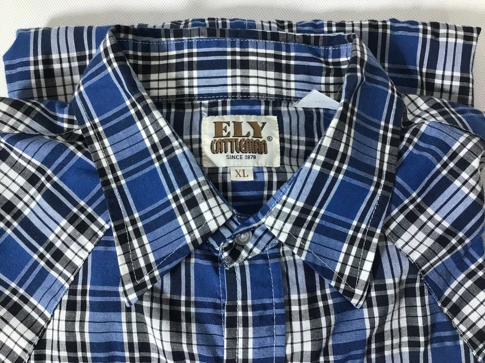 Camisa ELY Cattleman Para Hombre XL Cuadros Perla A Presión Manga Larga Vaquero Occidental Foto 2 de 4