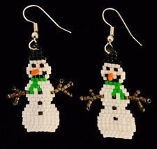 Snowman Hand-Beaded Earrings w/ Hypo Allergenic Earwires