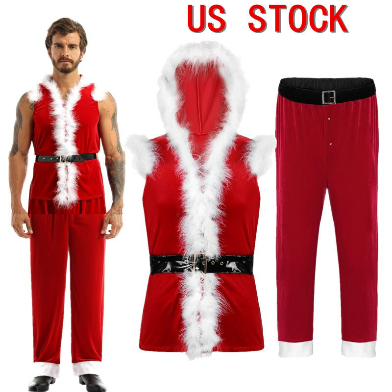 US Christmas Santa Suit Claus Costume Mens Hooded Coat Vest Long Pants  Shorts | eBay