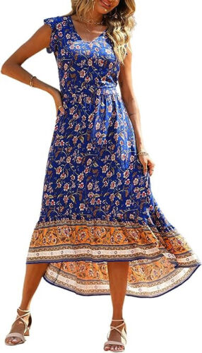 NWT $49 SIZE XXL PRETTY SUMMER BOHO Dress Casual Floral V Neck HI LO MIDI DRESS