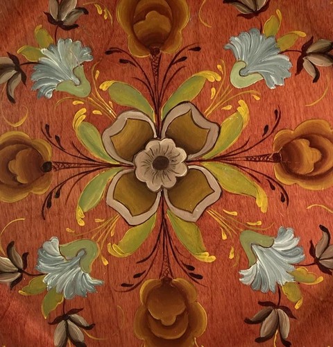 Vintage Original NORWEGIAN ROSEMALING Wood Plate Myrtle Bode? Orange Blue Green - Picture 6 of 7