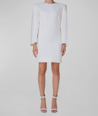 $2991 Akris Women's White Linen Silk Trumpet Sleeve Sheath Dress Size 6