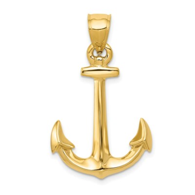 Real 14kt Yellow Gold 3-D Anchor Pendant