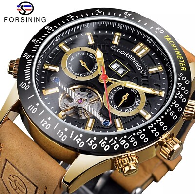 Big Tourbillion Self Winding Sport Watch. Day Month Date Waterproof Mens Watch
