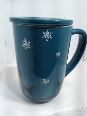 SNOWFLAKE COFFEE MUG. SNOWFLAKE TEA INFUSER STYLE MUG. LID Art Deco Mug. B276