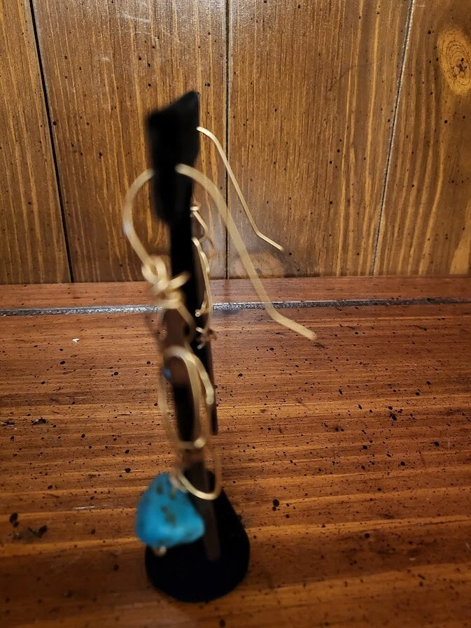 Handmade Copper Wire Turquoise Stone & Leather Triangle Hanging Earrings-Preown Foto 4 de 4