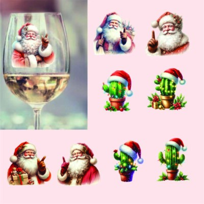9x gemischte Weihnachtskaktus Pflanze-Vintage Santa-Vinyl Sticker-Decal-Tumbler-Wein