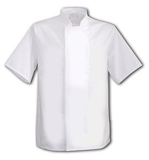 WHITE CHEFS JACKET, COAT SHORT SLEEVE, CONCEALED BUTTONS, TUNIC, APRON INS07A