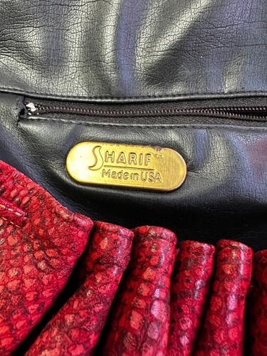 Vtg Sharif Purse Red Leather Snake Style Crossbody Shoulder Bag Snap Flap USA - Picture 12 of 21