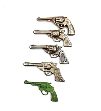 VTG Cast Metal Miniature COWBOY GUN Pistol Cracker Jack Charm Toy Prize LOT Of 5
