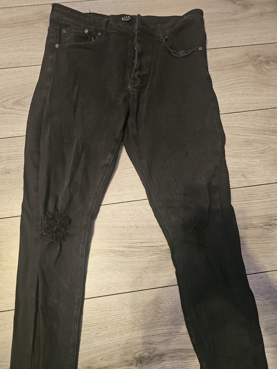 Jean Homme Noir Boohoo - Taille W32 - Coupe Extra-slim - Occasion Très Bon état