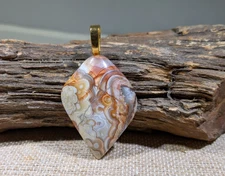 Hand Polished Lace Agate Cabochon Pendant 39x27mm