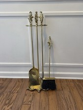 Vintage Ornate Brass Fireplace Tool Set   4-P...