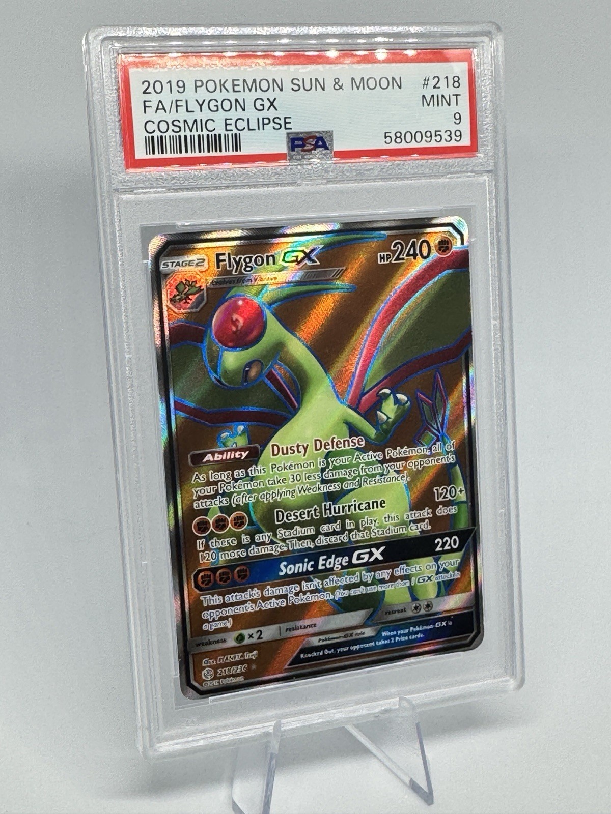 2019 POKEMON COSMIC ECLIPSE FLYGON GX #218 PSA 9 MINT FULL ART