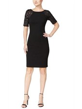 Calvin Klein Black Dress With Sequin Sleeves And Back , Size 12