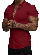 Men's Muscle Fit Dress Shirts WrinkleFree Short Sleeve Casual Button Down Shi...