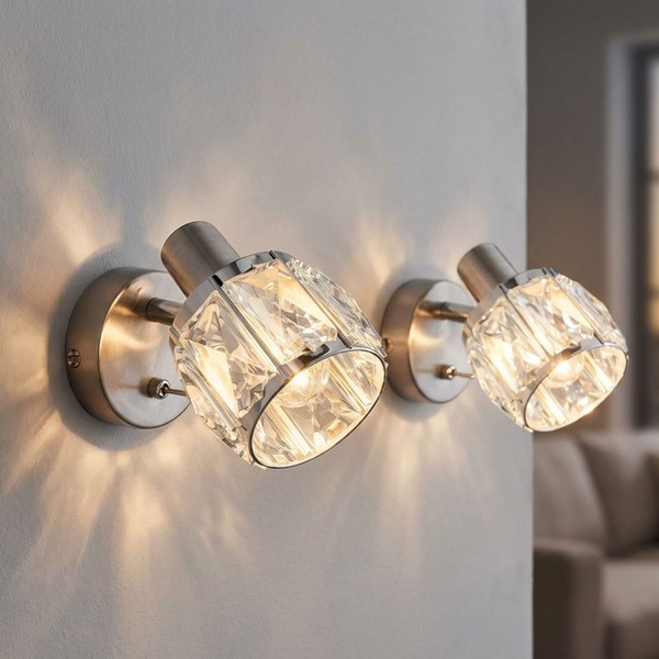 Wandlampe Wandleuchte Wohnzimmerlampe Glaskristalle Spotleuchte Beweglich 2X-image
