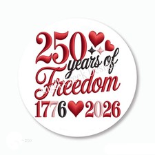 250 YEARS OF FREEDOM 1776 2026 SCRAPBOOK STICKERS FAVORS ENVELOPE SEALS LABELS
