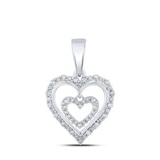10K White Gold Womens Round Diamond Heart Pendant 1/4 Cttw
