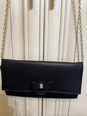 Guess Women's Faux Leather Chain Strap Bella Travel Clutch Black OS NWOT
