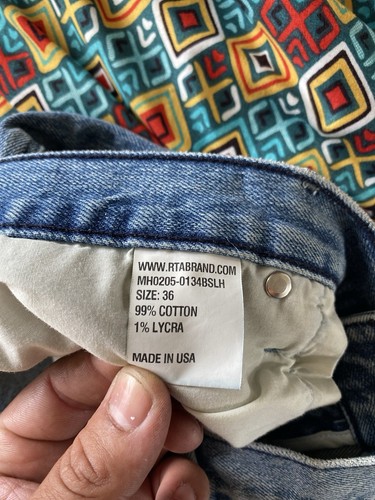 RTA Jeans Mens Size 36x32 Blue MID Rise Pintuck Skinny Logo CLAYTON $255 - Picture 5 of 8